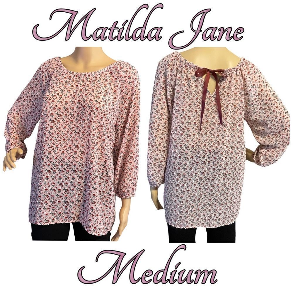 Matilda Jane Chelsea Floral Sheer 3/4 Sleeve Blouse Blush Pink Red Medium
